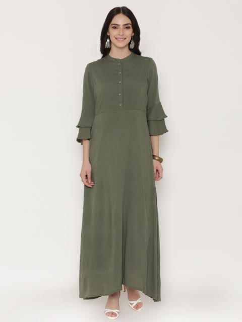 

Alom Women Olive Green Solid Maxi Dress