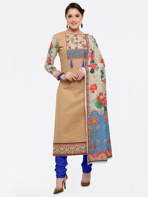 

Saree mall Beige Cotton Blend Unstitched Dress Material