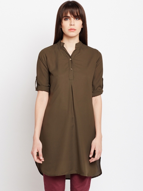 

Ruhaans Women Olive Green Solid Tunic