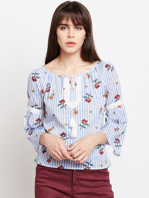 

Ruhaans Women Blue Printed Pure Cotton Top