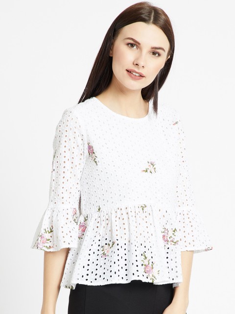 

COVER STORY Women White Self Design A-Line Top