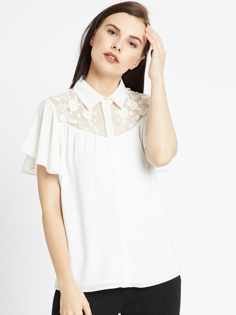 

COVER STORY Women White Solid Shirt Style Top