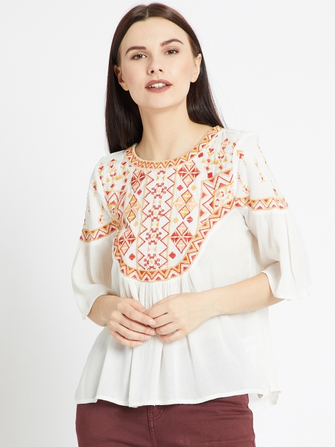 

COVER STORY Women White Printed A-Line Top