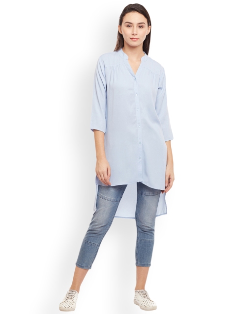 

Ruhaans Women Blue Solid High-Low Tunic