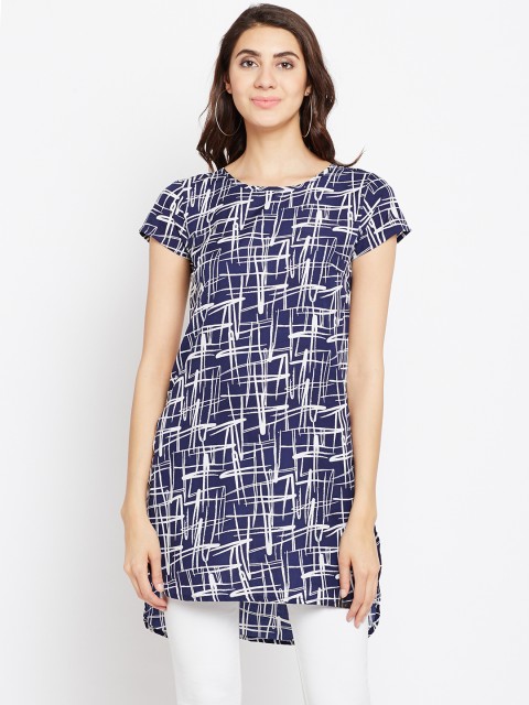 

Ruhaans Women Navy Blue & White Printed Tunic