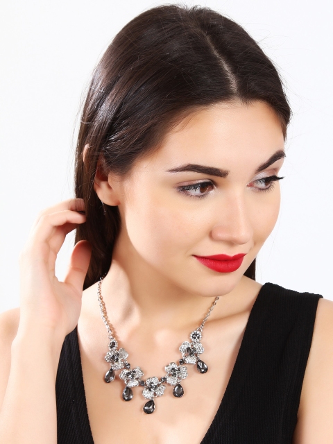 

Rubans Women Silver-Toned & Black Stone-Studded Metal Necklace