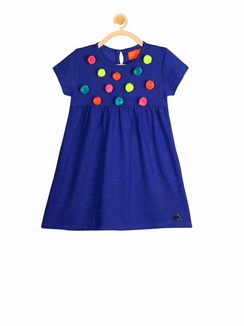 

Cherry Crumble Girls Blue Self Design A-Line Dress