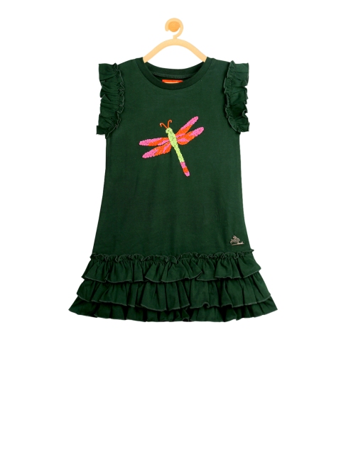 

Cherry Crumble Girls Green Embellished A-Line Dress