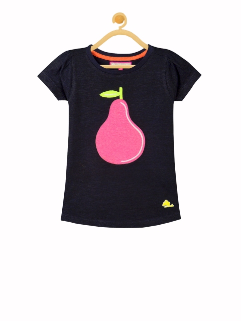 

Cherry Crumble Girls Black Printed Round Neck T-shirt