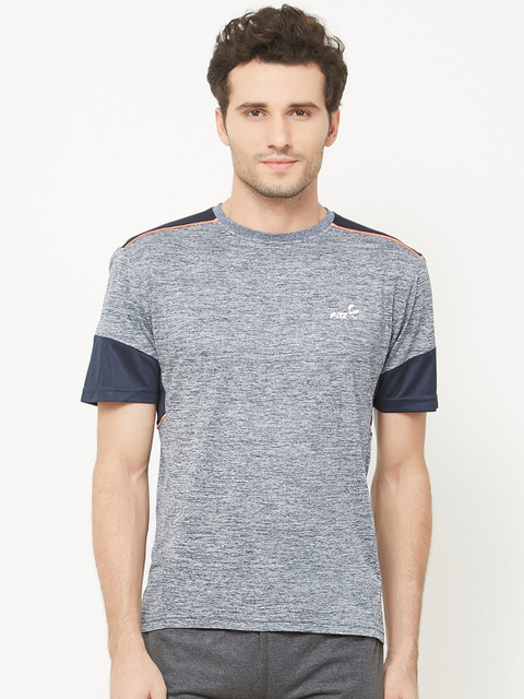 

FiTZ Men Navy Blue Solid Round Neck T-shirt