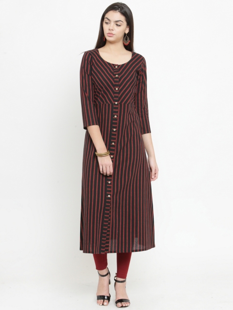 

Jompers Women Black & Maroon Striped A-Line Kurta
