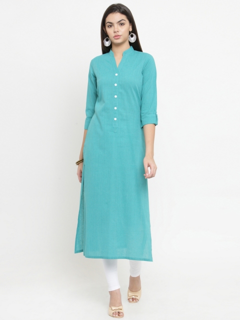 

Jompers Women Sea Green Solid Straight Kurta