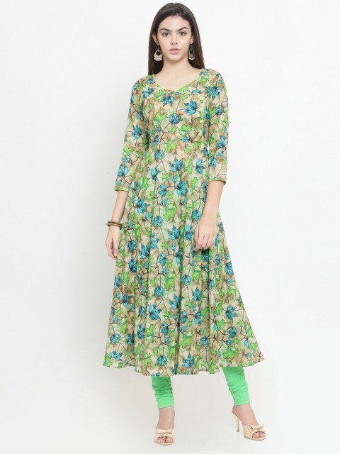 

Jompers Women Beige & Green Printed A-Line Kurta
