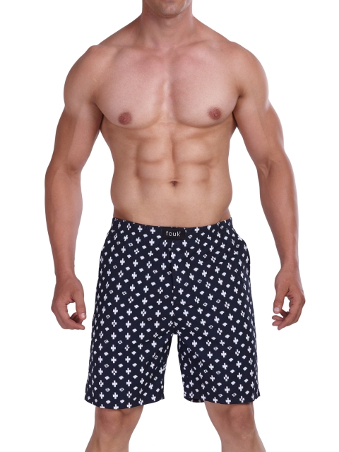 

FCUK Men Navy Blue Printed Regular Fit Regular Shorts