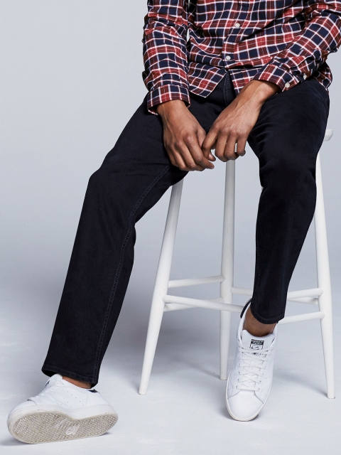 

next Men Navy Blue Straight Fit Mid-Rise Clean Look Stretchable Jeans