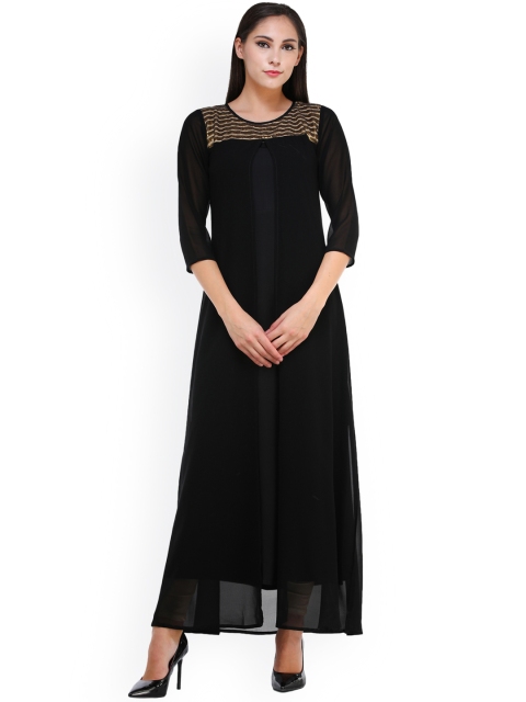 

Cottinfab Women Black Solid Maxi Dress