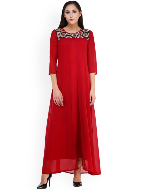 

Cottinfab Women Red Solid Maxi Dress