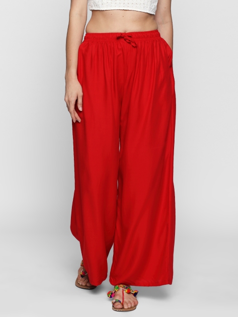 

Ishin Women Red Solid Flared Palazzos
