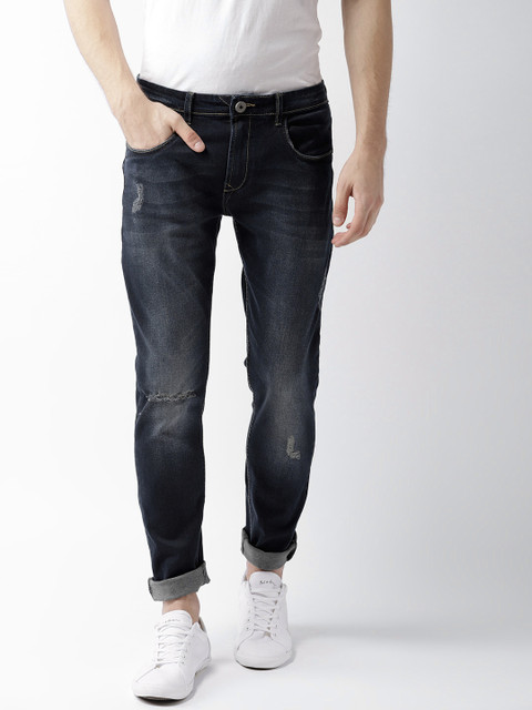 

Mast & Harbour Men Navy Blue Skinny Fit Mid-Rise Low Distress Stretchable Jeans