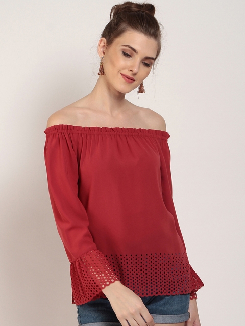 

Marie Claire Women Maroon Solid Bardot Top
