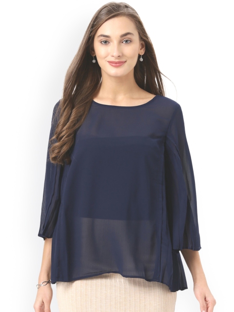 

Marie Claire Women Navy Blue Solid Top