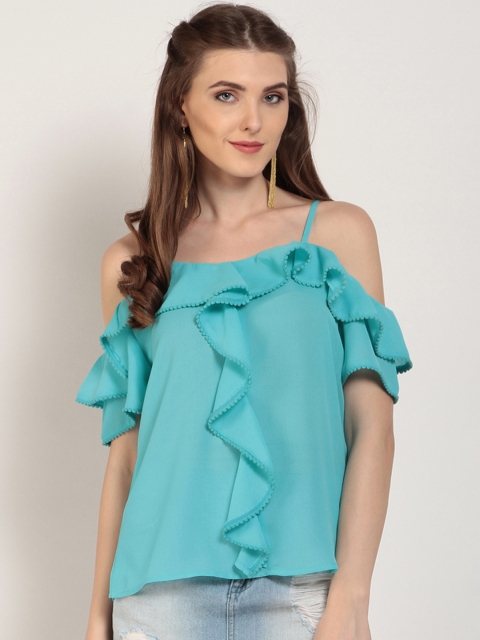 

Marie Claire Women Turquoise Blue Solid Top