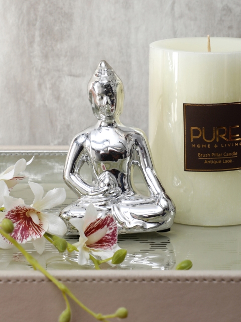 

Pure Home and Living Set of 2 Silver Seated Buddha Showpiece