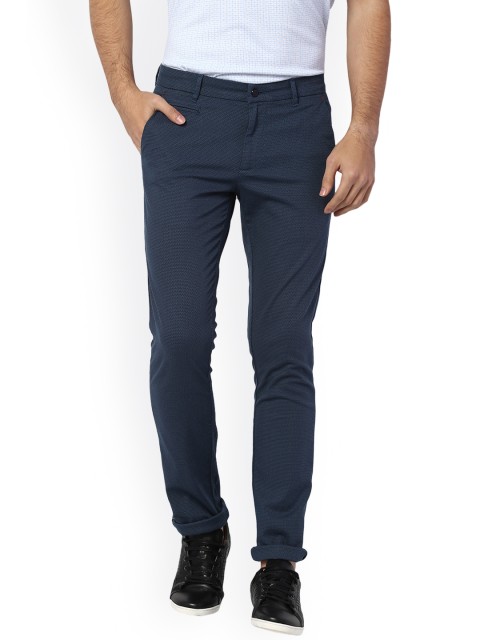 

V Dot Men Navy Blue Slim Fit Embellished Regular Trousers