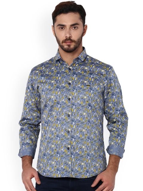 

V Dot Men Blue Slim Fit Printed Casual Shirt