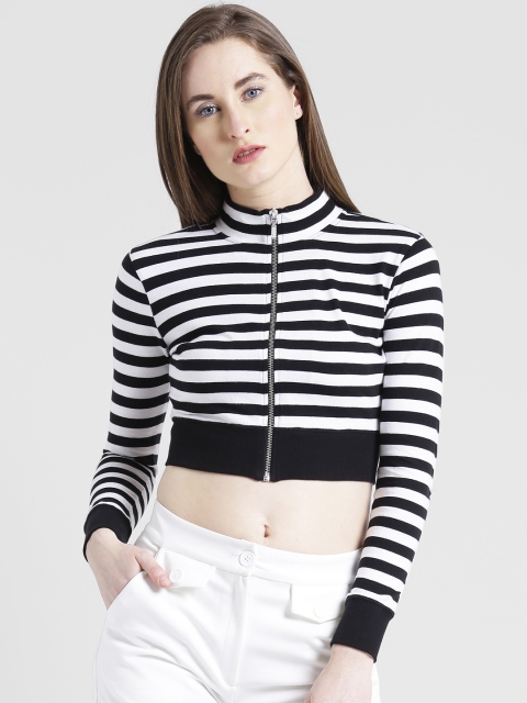 

Texco Women Black Striped Bardot Top