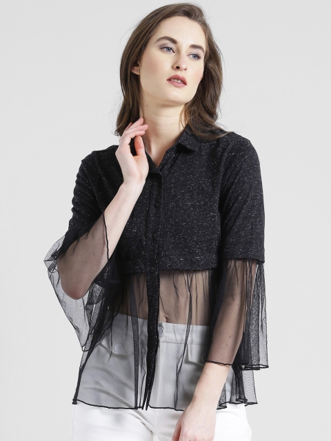 

Texco Women Black Solid Shirt Style Top