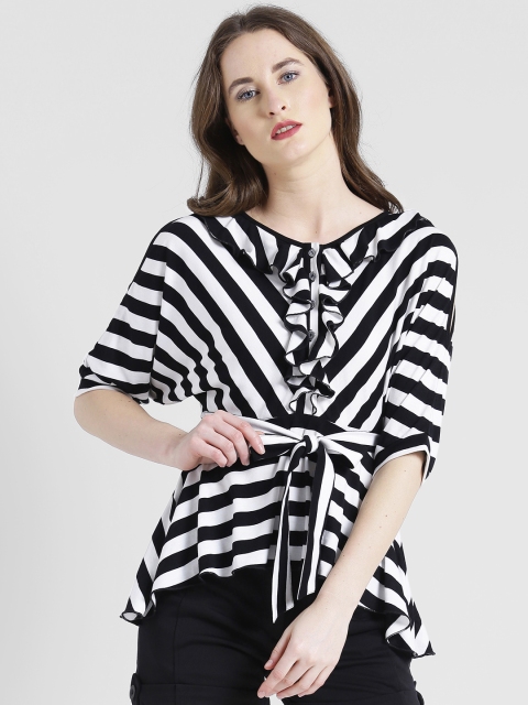 

Texco Women Black Striped Peplum Pure Cotton Top