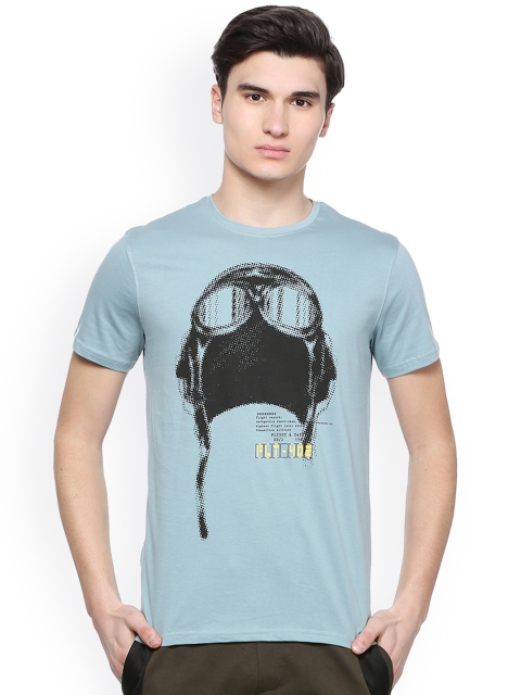 

People Men Blue Printed Round Neck T-shirt