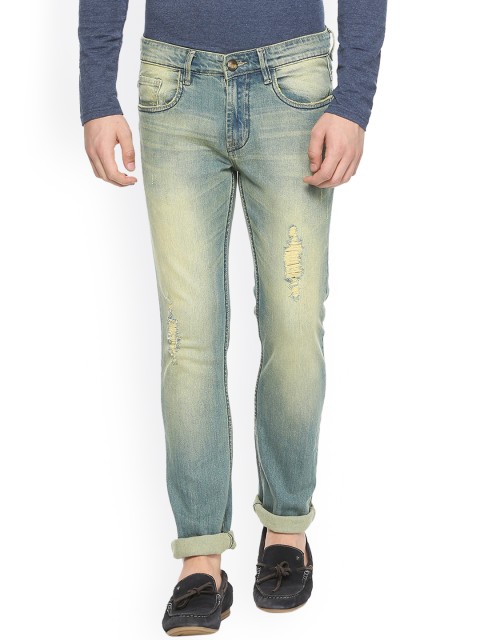 

People Men Blue Slim Fit Mid-Rise Low Distress Stretchable Jeans