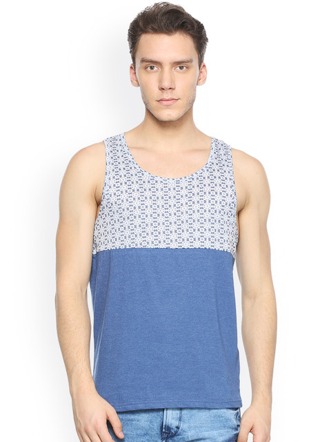 

People Men Blue Printed Round Neck T-shirt