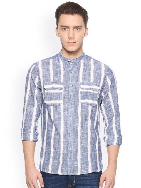 

People Men Blue Slim Fit Striped Casual Shirt