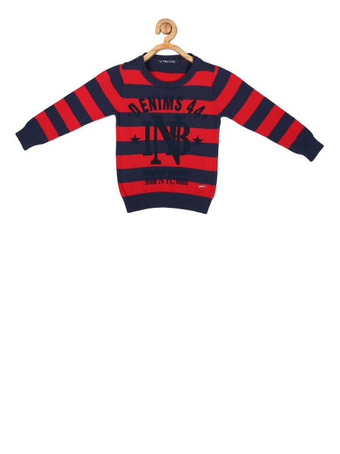 

Allen Solly Junior Boys Red & Navy Blue Striped Pullover