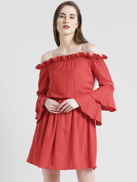 

Texco Women Red Solid Fit and Flare Dress