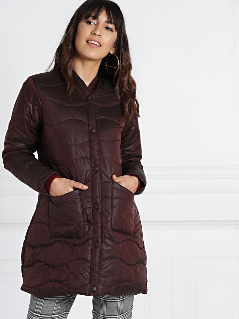 

all about you Burgundy Solid Puffer Jacket