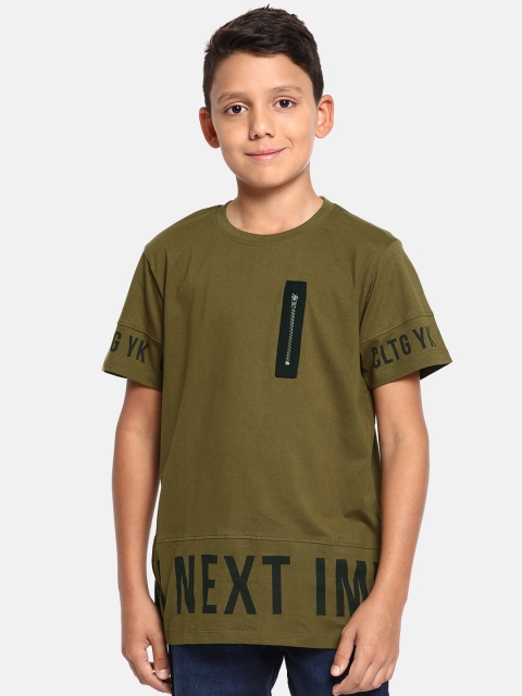 

YK Boys Olive Green Printed Round Neck T-shirt