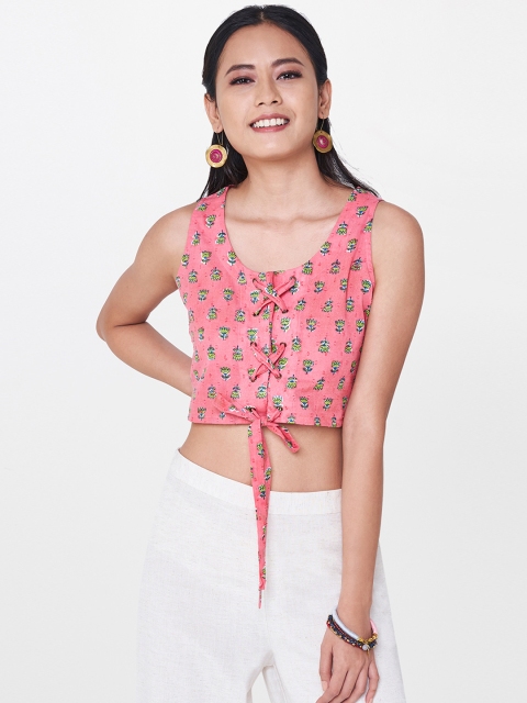 

Global Desi Women Pink Printed Crop Top