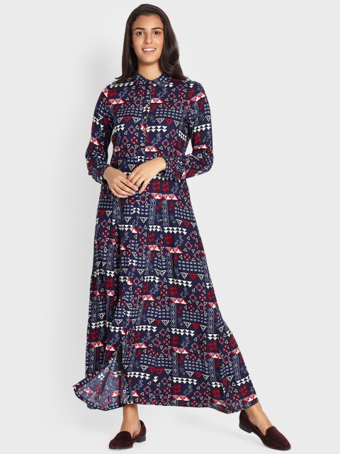 

Global Desi Women Blue Printed Maxi Dress