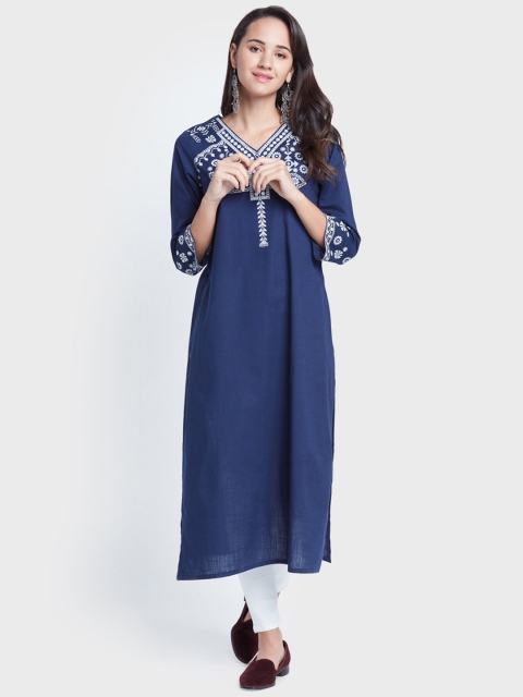 

Global Desi Women Navy Yoke Design Straight Kurta, Navy blue