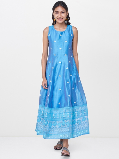 

Global Desi Women Blue Printed Maxi Dress