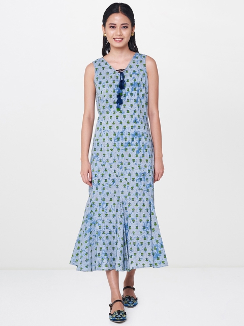 

Global Desi Women Blue Printed A-Line Dress