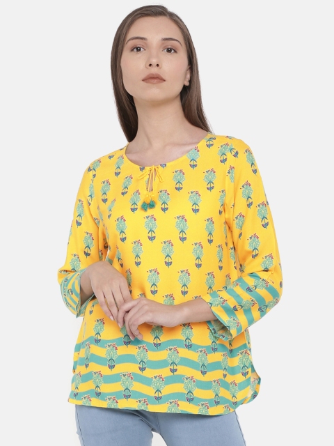 

Global Desi Women Mustard Printed Top
