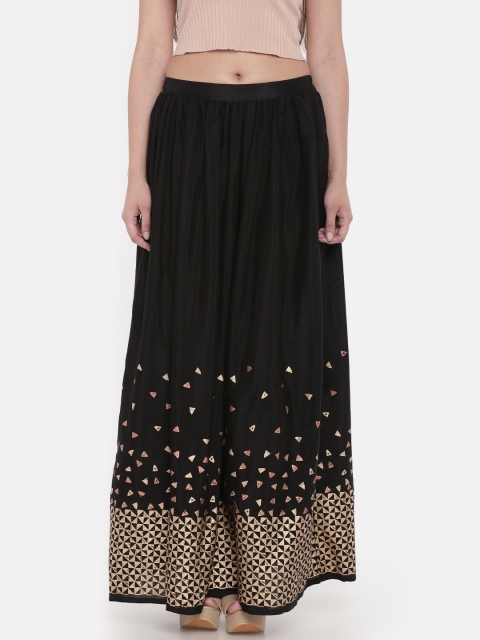 

Global Desi Women Black Printed A-Line Maxi Skirt