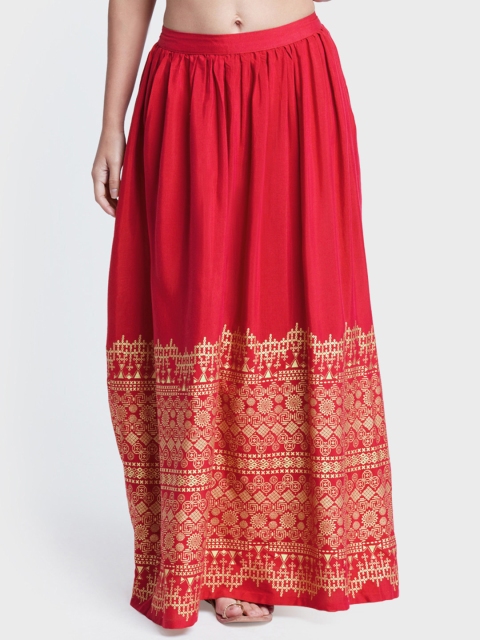 

Global Desi Women Red Printed A-line Maxi Skirt