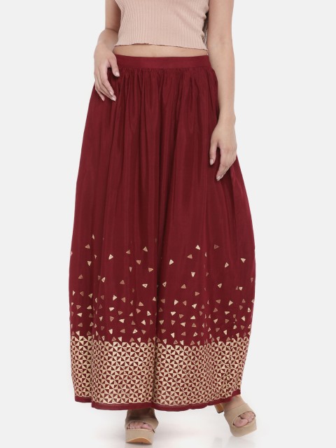 

Global Desi Women Maroon Printed A-Line Maxi Skirt