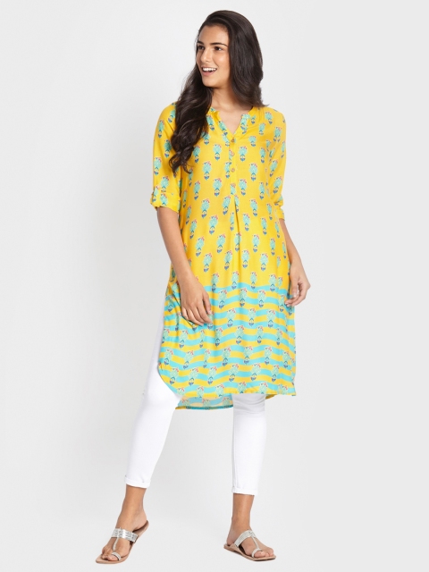 

Global Desi Yellow Printed Tunic
